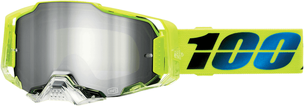 100% Armega Goggles - Korop Fluo Yellow/Black/Blue Frame - Flash Silver Mirror Lens - Motor Psycho Sport