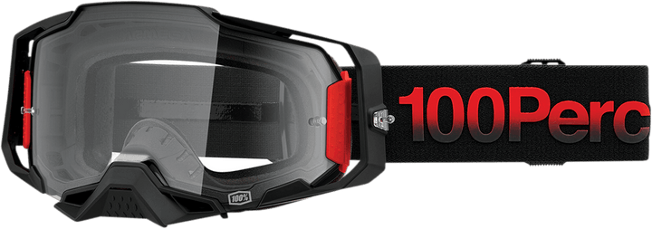 100% Armega Goggles - Tzar Black/Red/Gray Frame - Clear Lens - Motor Psycho Sport