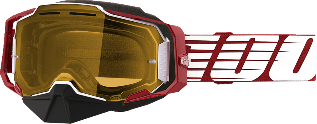 100% Armega Snow Goggles - Oversized Red Frame - Yellow Lens - Motor Psycho Sport