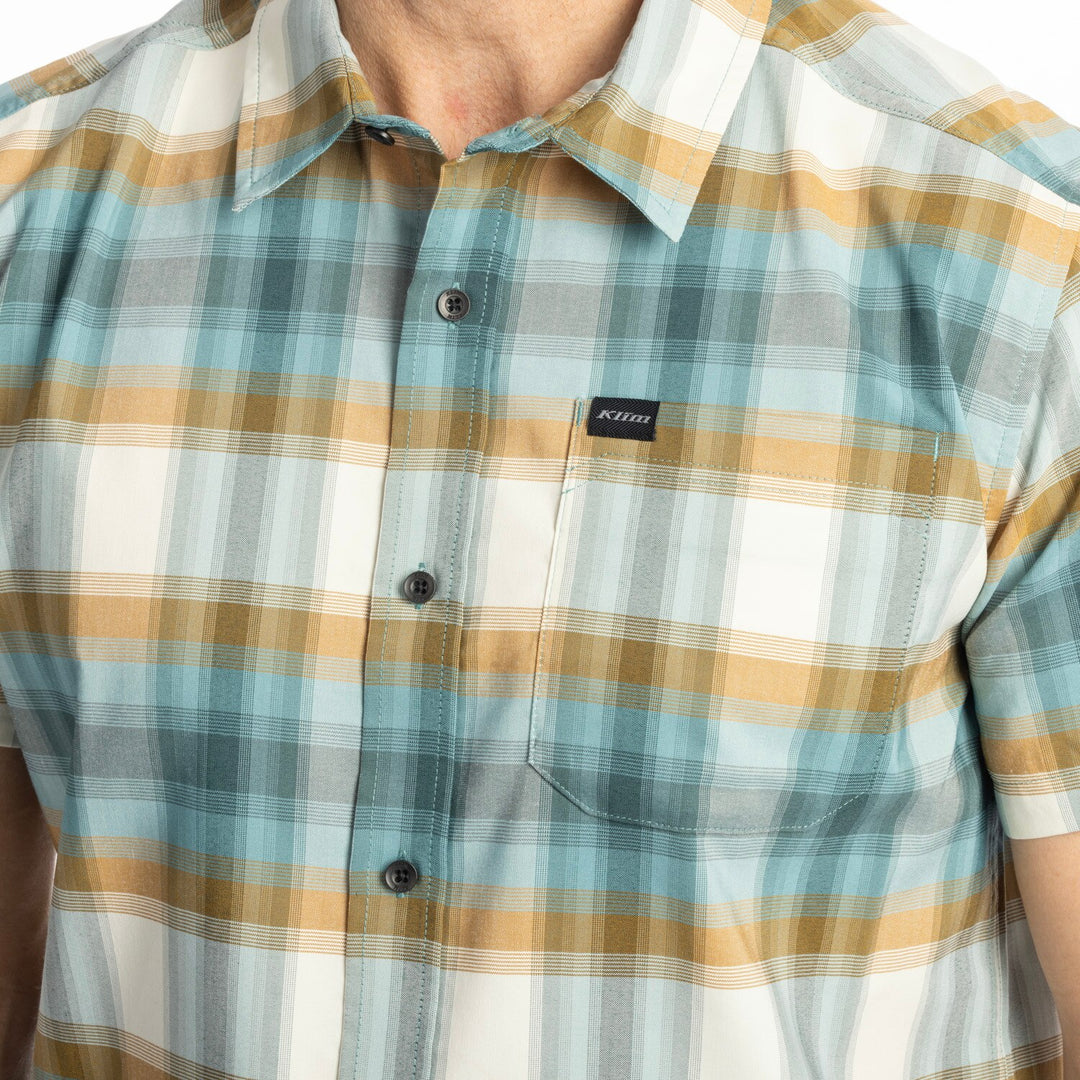 KLIM NERO STRETCH SHIRT - MINERAL BLUE - GOLDEN BROWN