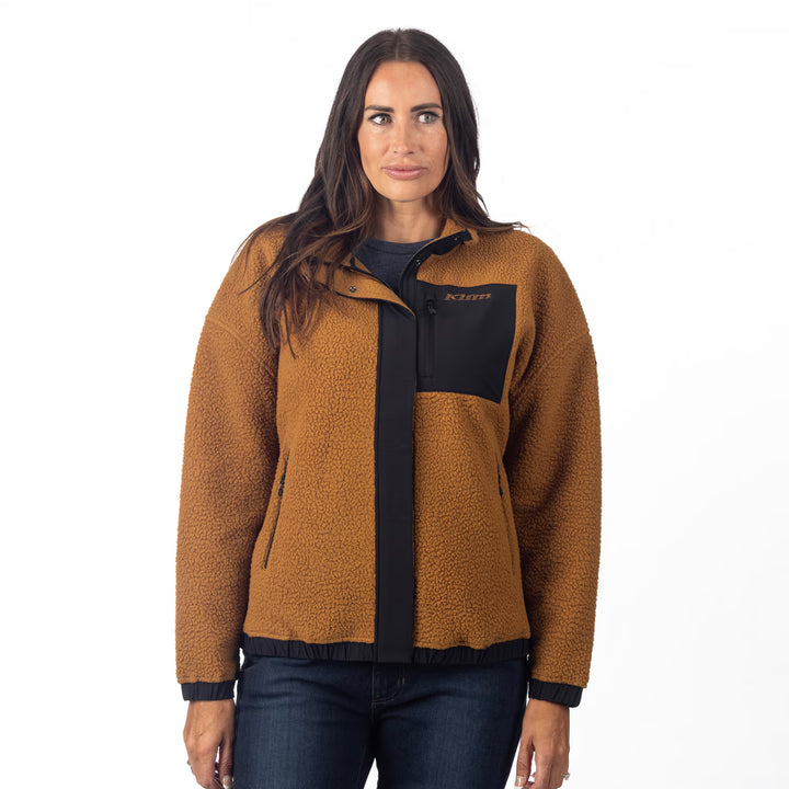 KLIM SIRA HIGH PILE FLEECE JACKET - SADDLE BROWN - BLACK
