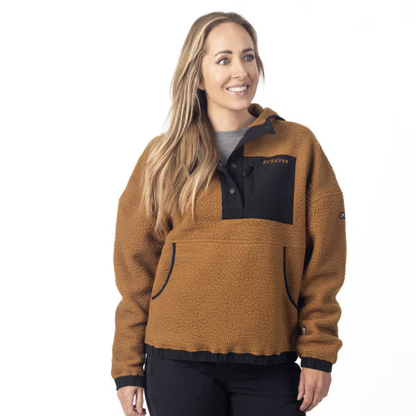 KLIM SIRA HIGH PILE FLEECE HOODIE - SADDLE BROWN - BLACK
