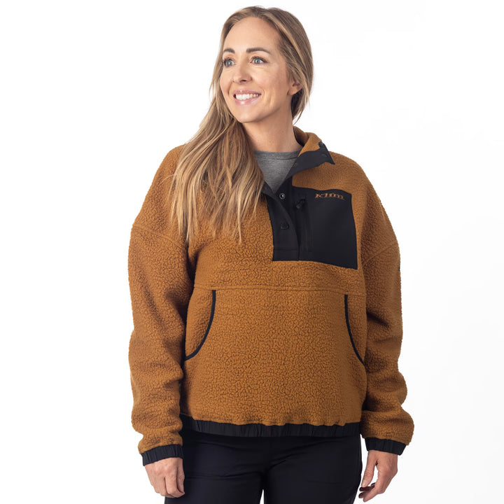 KLIM SIRA HIGH PILE FLEECE HOODIE - SADDLE BROWN - BLACK