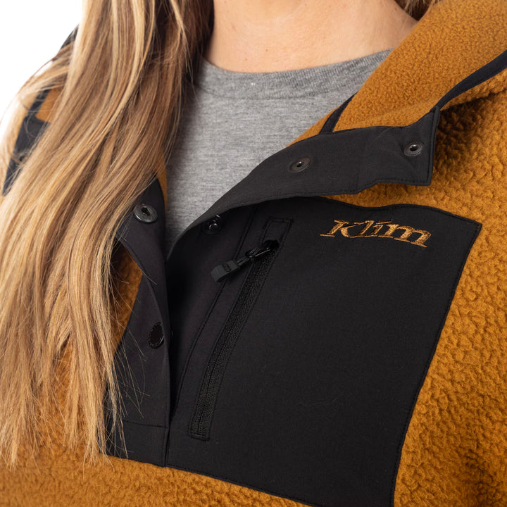 KLIM SIRA HIGH PILE FLEECE HOODIE - SADDLE BROWN - BLACK