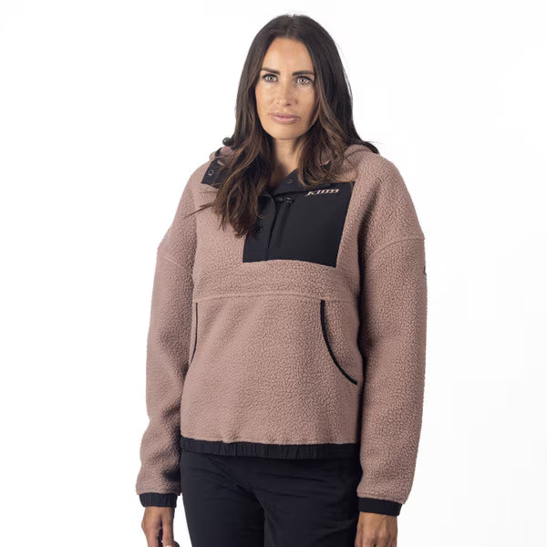 KLIM SIRA HIGH PILE FLEECE HOODIE - TWILIGHT MAUVE - BLACK