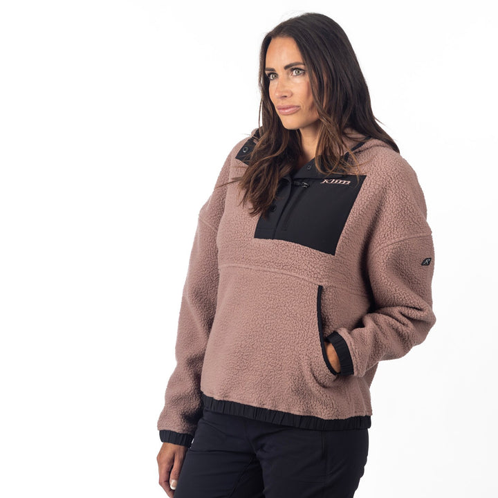 KLIM SIRA HIGH PILE FLEECE HOODIE - TWILIGHT MAUVE - BLACK