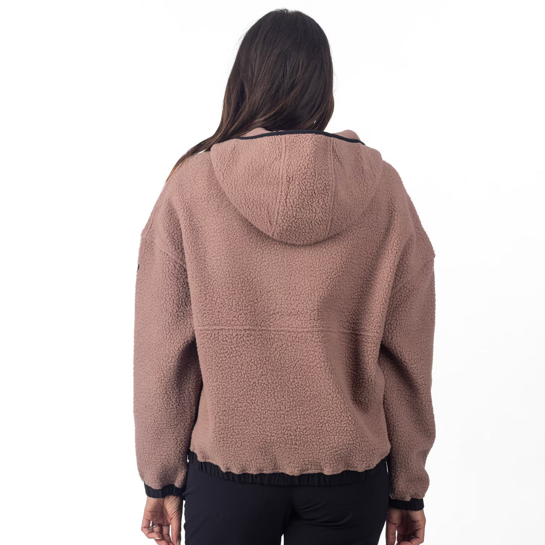 KLIM SIRA HIGH PILE FLEECE HOODIE - TWILIGHT MAUVE - BLACK