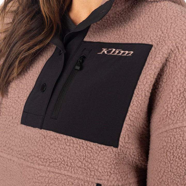 KLIM SIRA HIGH PILE FLEECE HOODIE - TWILIGHT MAUVE - BLACK