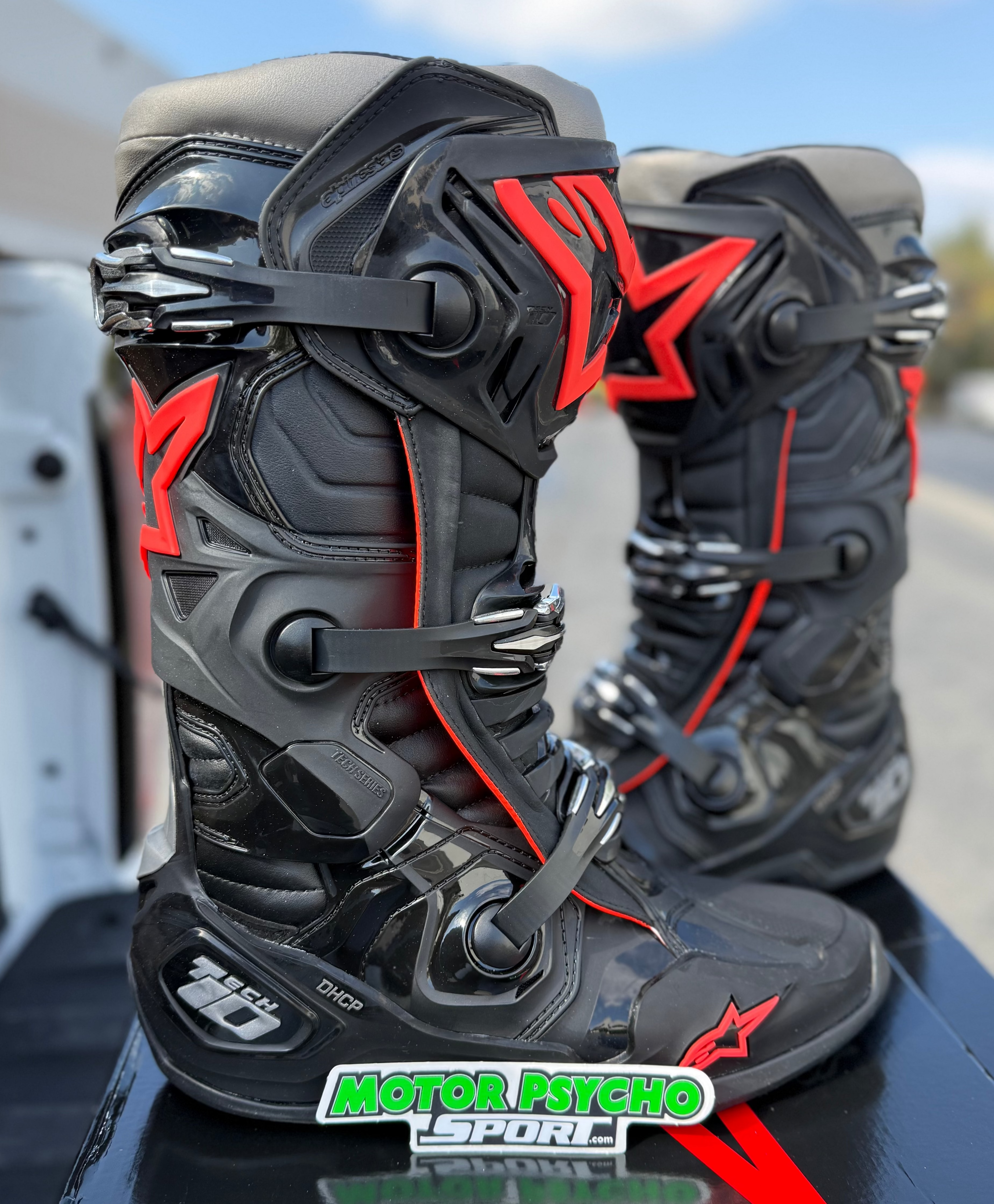 Alpinestars Tech 10 Boots - Black/Red Fluo - CLEARANCE – Motor