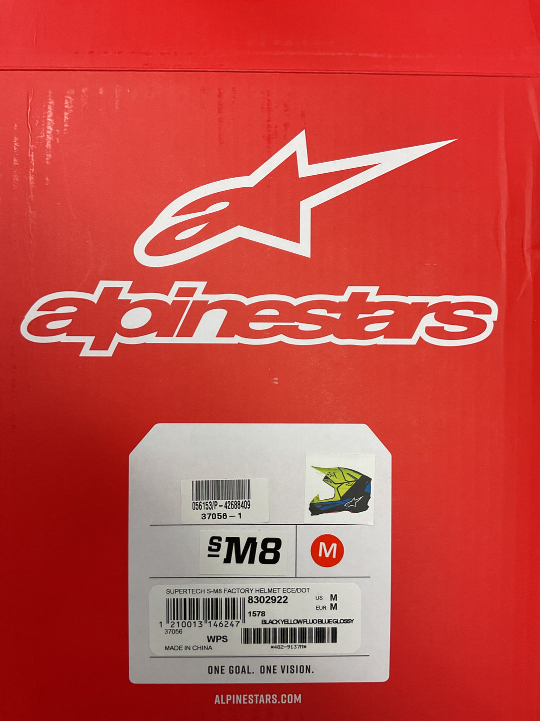 Alpinestars Supertech M8 Factory Black/Yellow Fluo/Blue Glossy Helmet - Size M - CLOSEOUT