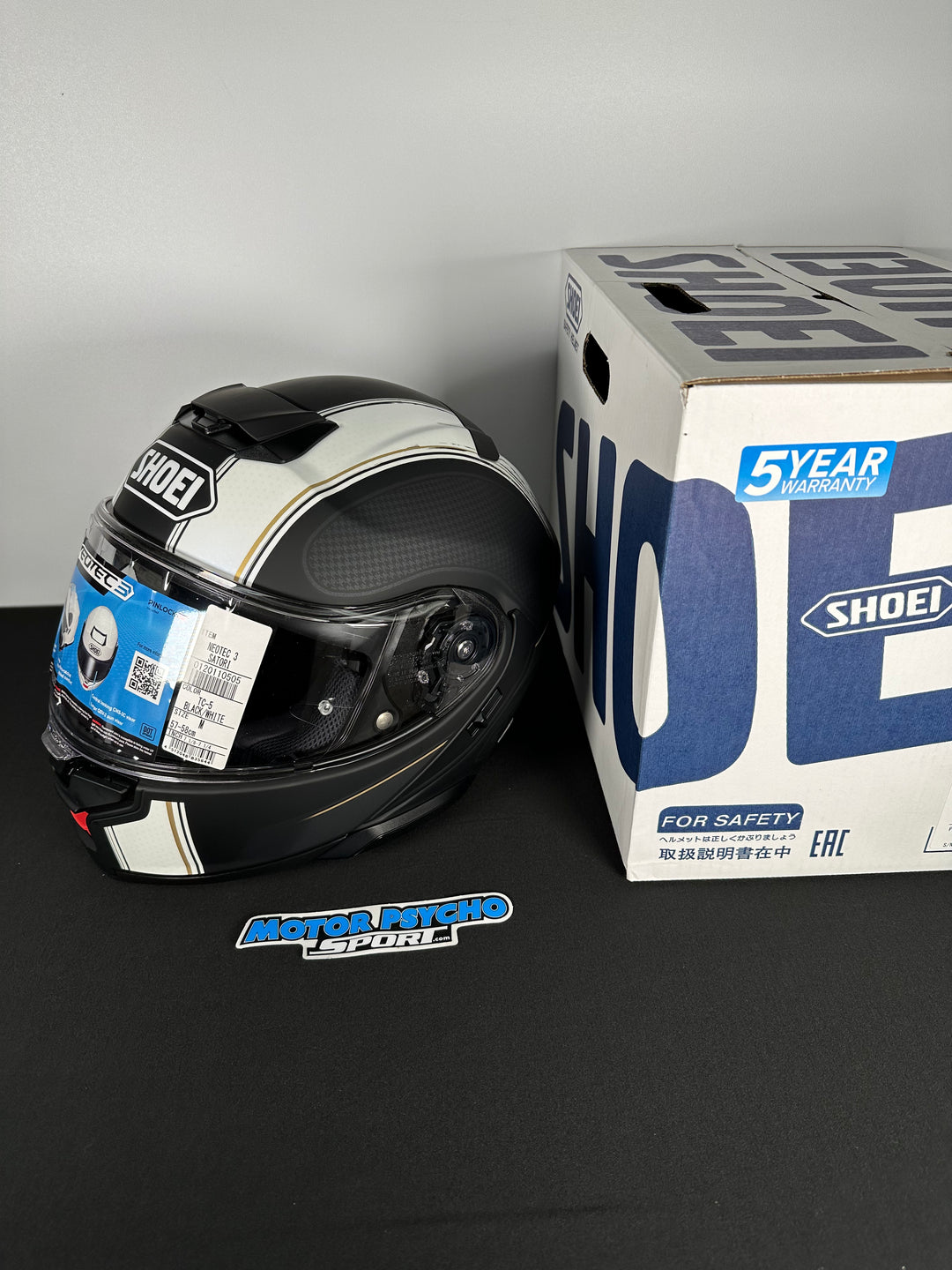 Shoei Neotec 3 Satori Modular Helmet - TC-5 Matte Black/White - Size Medium - USED / OPEN BOX