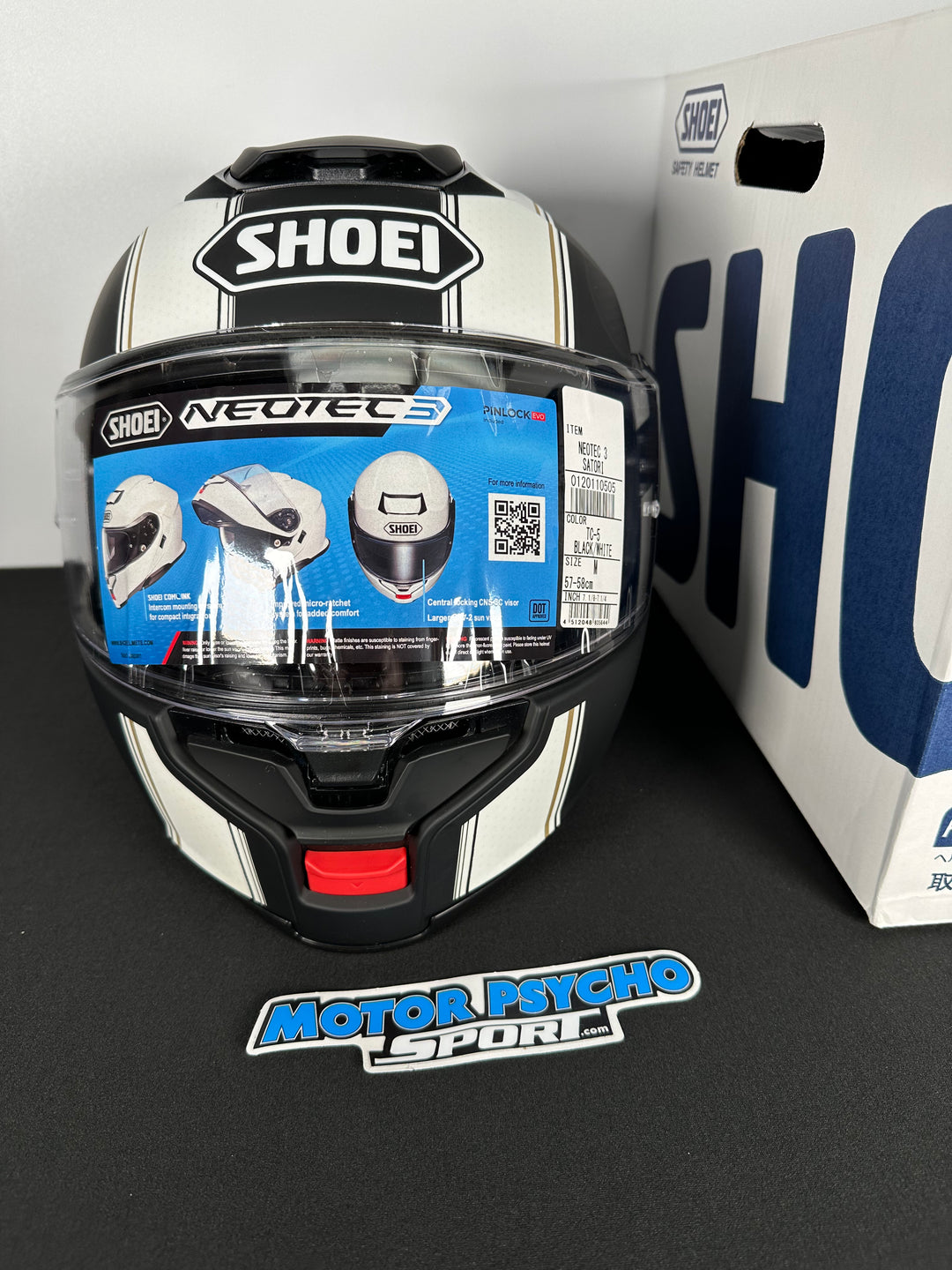 Shoei Neotec 3 Satori Modular Helmet - TC-5 Matte Black/White - Size Medium - USED / OPEN BOX