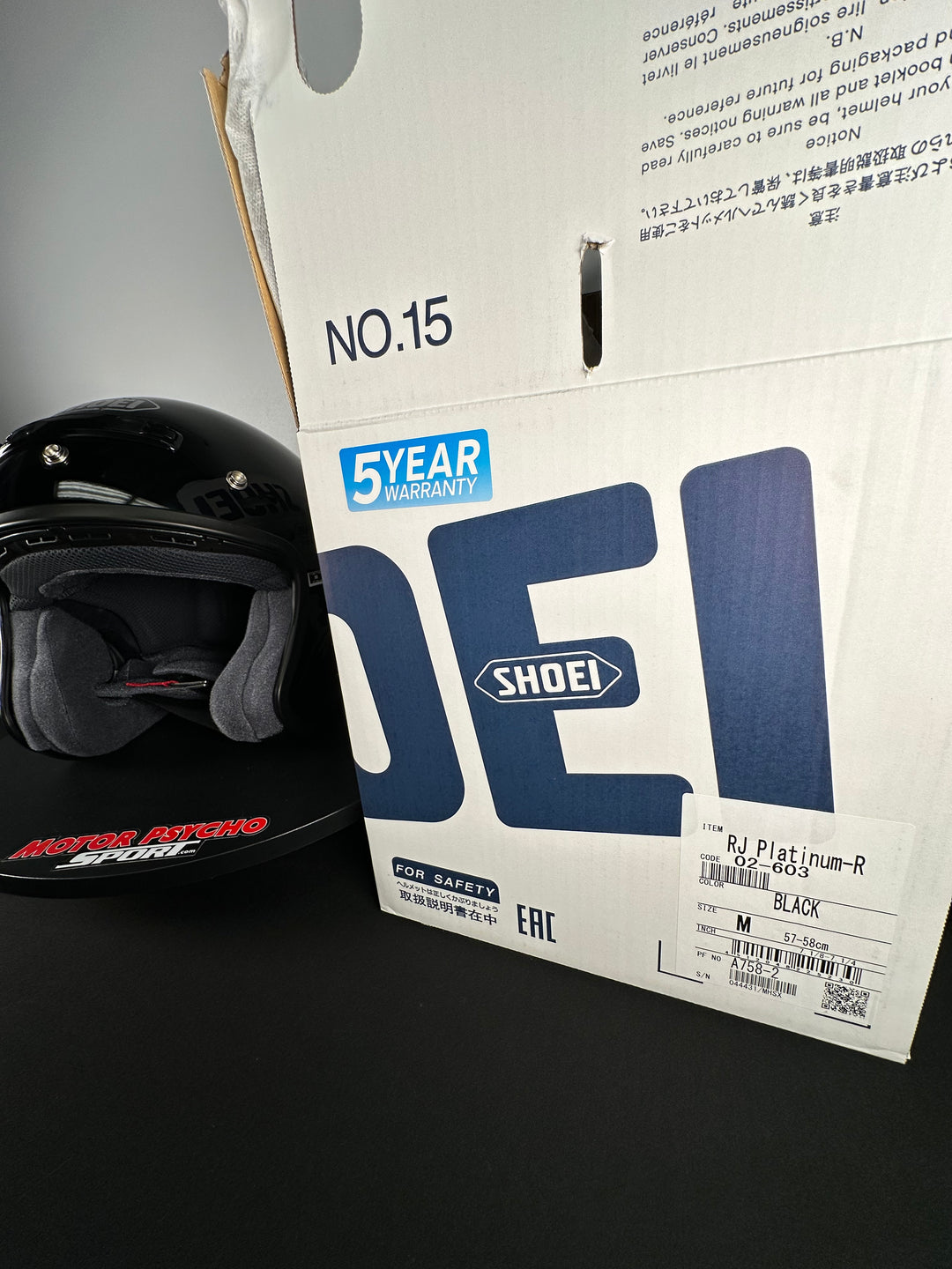 Shoei RJ Platinum-R Open-Face Helmet - Black - Size Medium - USED GOOD