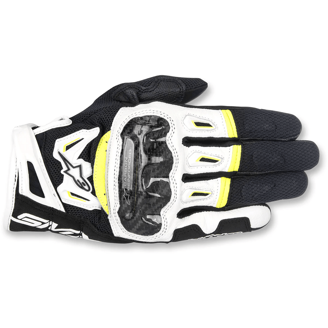 Alpinestars SMX-2 Air Carbon V2 Gloves - Black/White/Yellow Fluorescent - Motor Psycho Sport