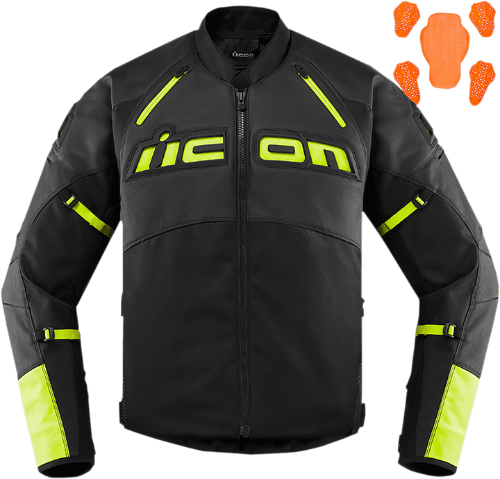 Icon Contra 2 Leather Jacket Black/Hi-Viz CE Jacket - Motor Psycho Sport
