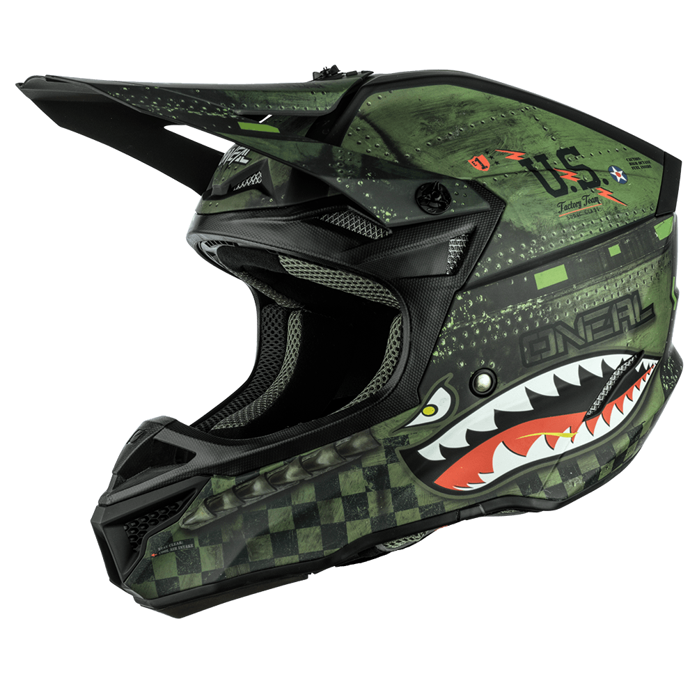 O'Neal 5 SRS Warhawk Helmet Black/Green - Motor Psycho Sport