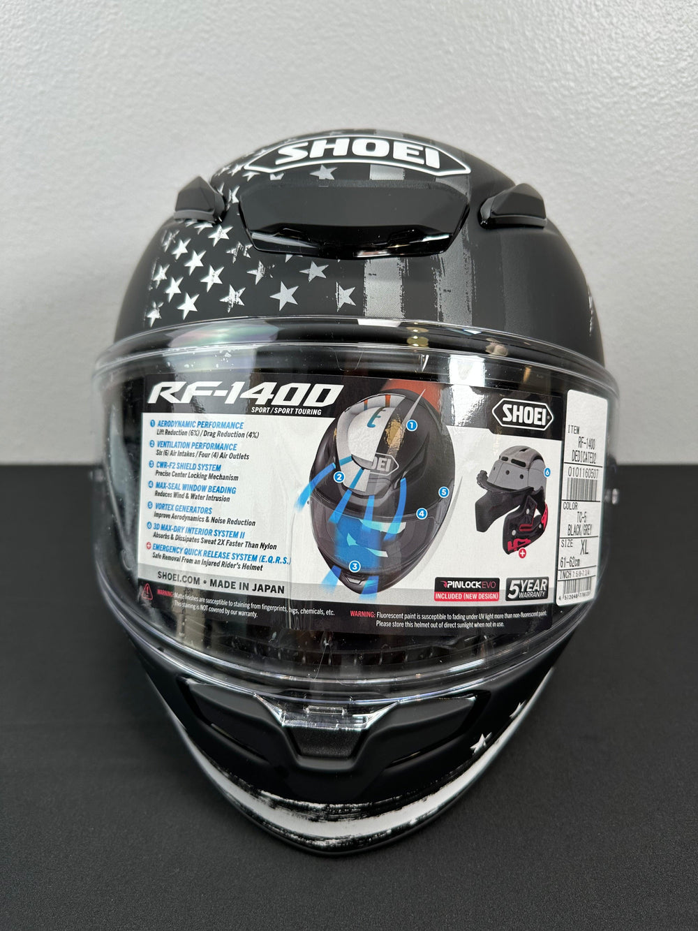 Shoei RF-1400 Dedicated 2 Helmet Matte TC-5 Black/White - Size XL - OPEN BOX - Motor Psycho Sport