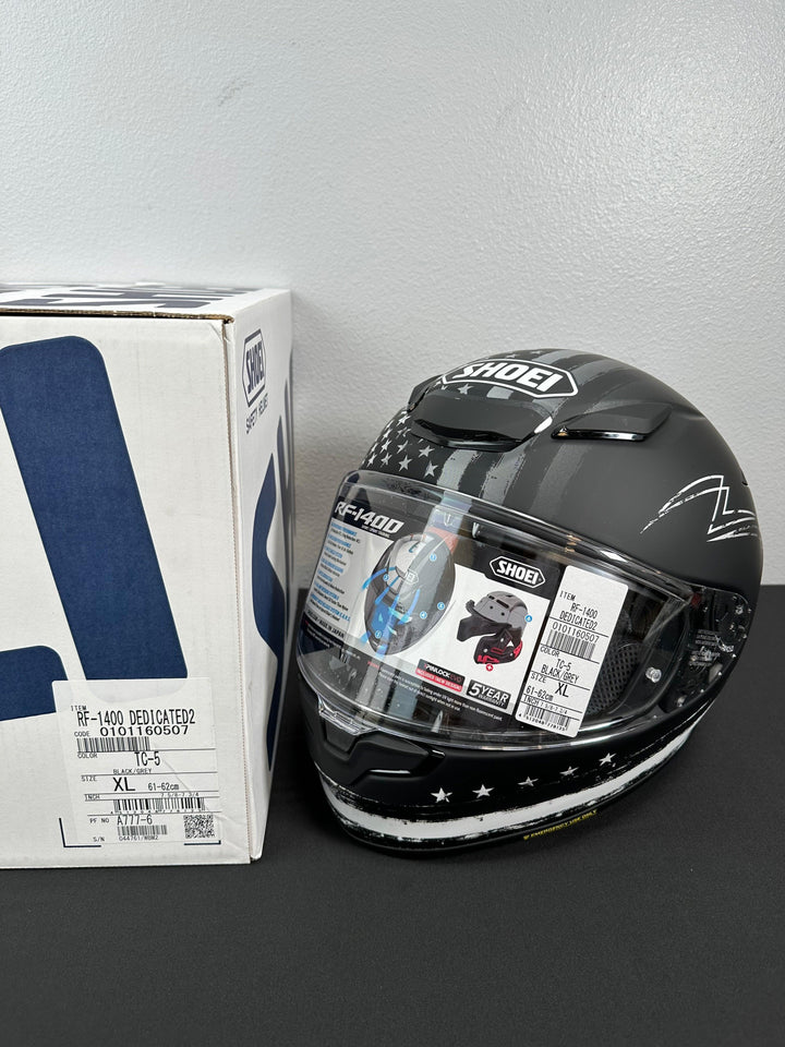 Shoei RF-1400 Dedicated 2 Helmet Matte TC-5 Black/White - Size XL - OPEN BOX - Motor Psycho Sport