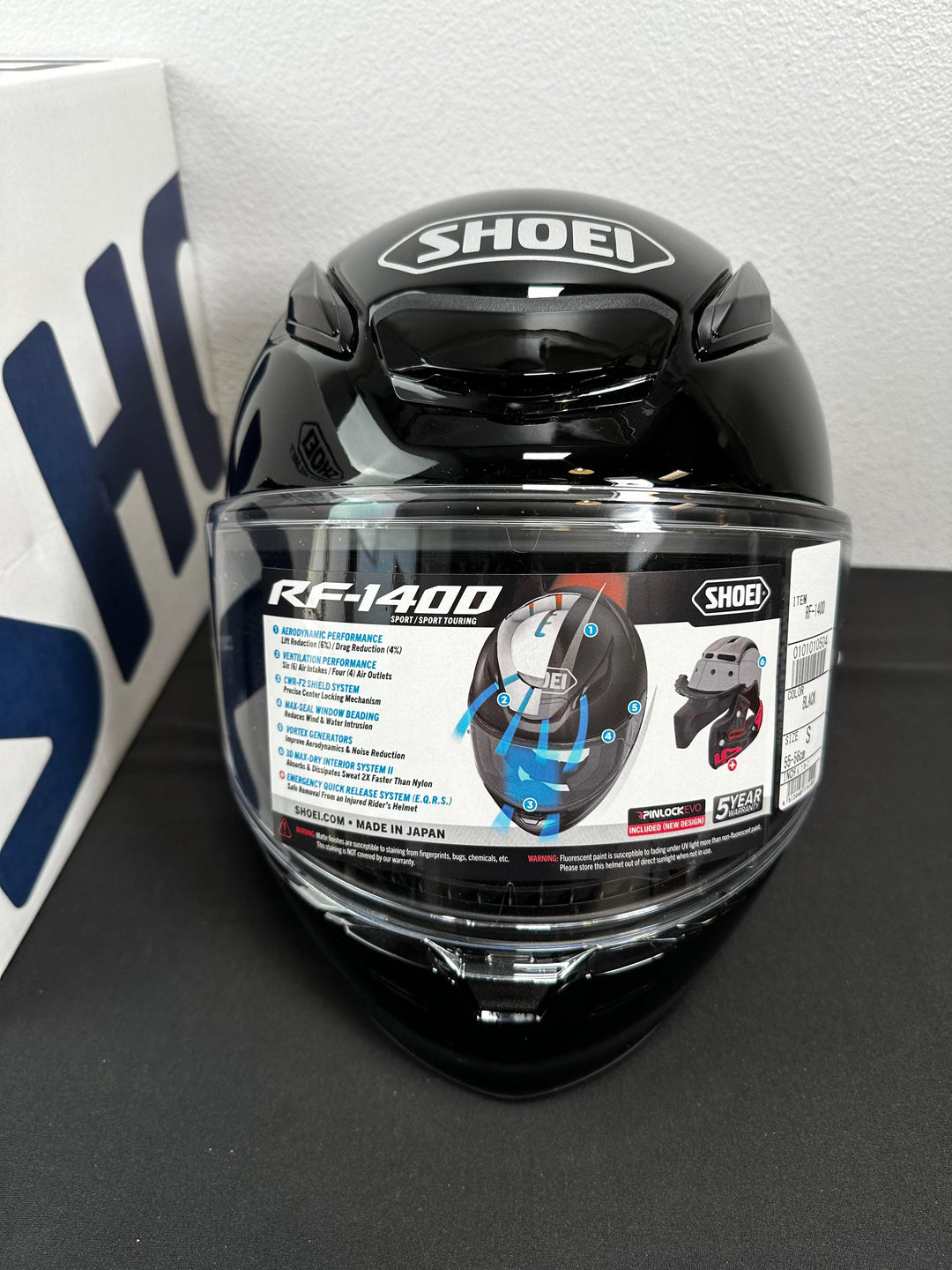 Shoei RF-1400 Helmet - Gloss Black - Size Small - OPEN BOX - Motor Psycho Sport