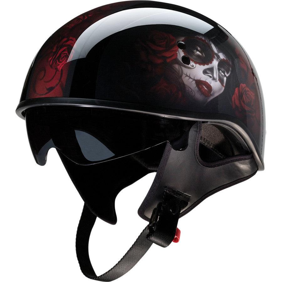 dot skull helmet motorcycle Z1R Vagrant Helmet - Red Catrina - Black/Red