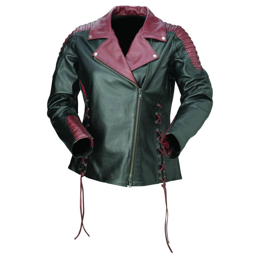 Z1R Women's Combiner Leather Jacket - Black/Red - Motor Psycho Sport