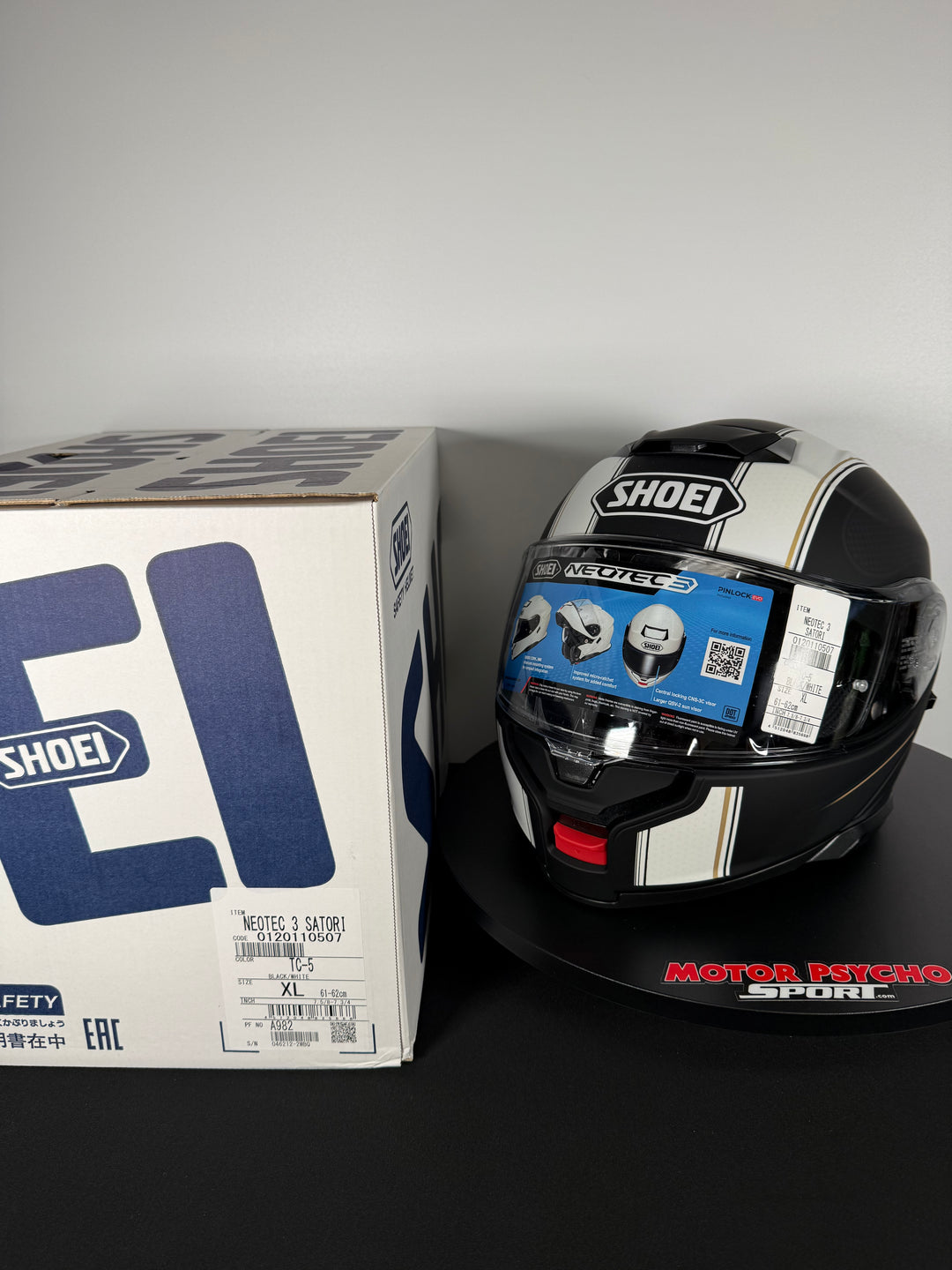 Shoei Neotec 3 Satori Modular Helmet - TC-5 Matte Black/White - Size XL - USED / OPEN BOX - FINAL SALE / NO RETURNS