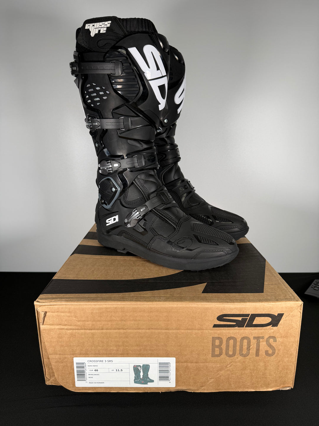 Sidi Crossfire 3 SRS Black/Black Boots - Size EU 46 / US 11.5 / OPEN BOX - FINAL SALE / NO RETURNS