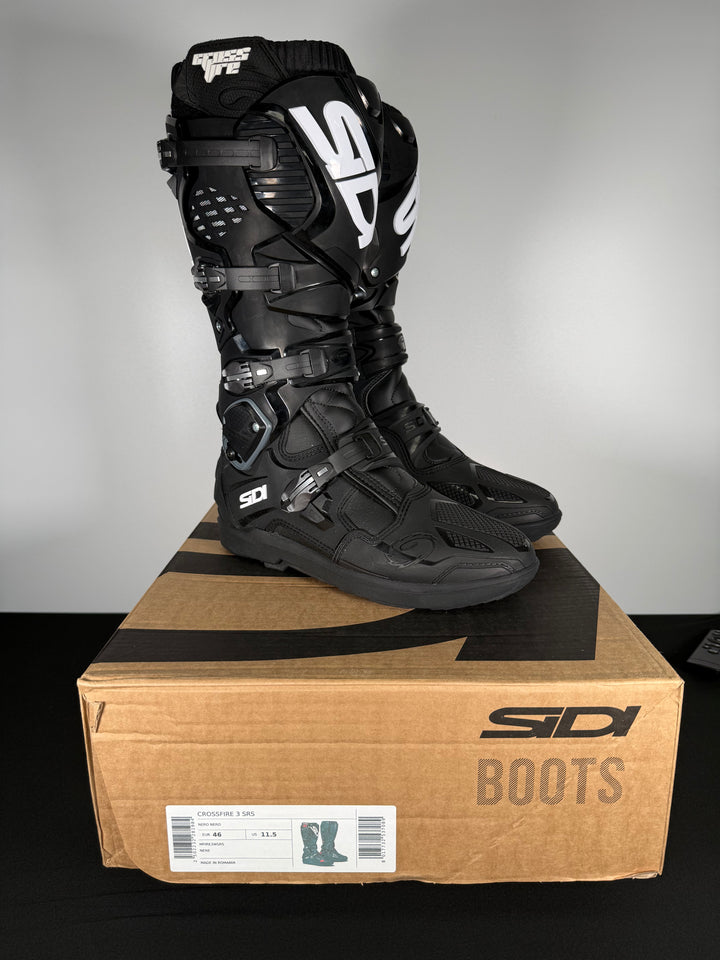 Sidi Crossfire 3 SRS Black/Black Boots - Size EU 46 / US 11.5 / OPEN BOX - FINAL SALE / NO RETURNS