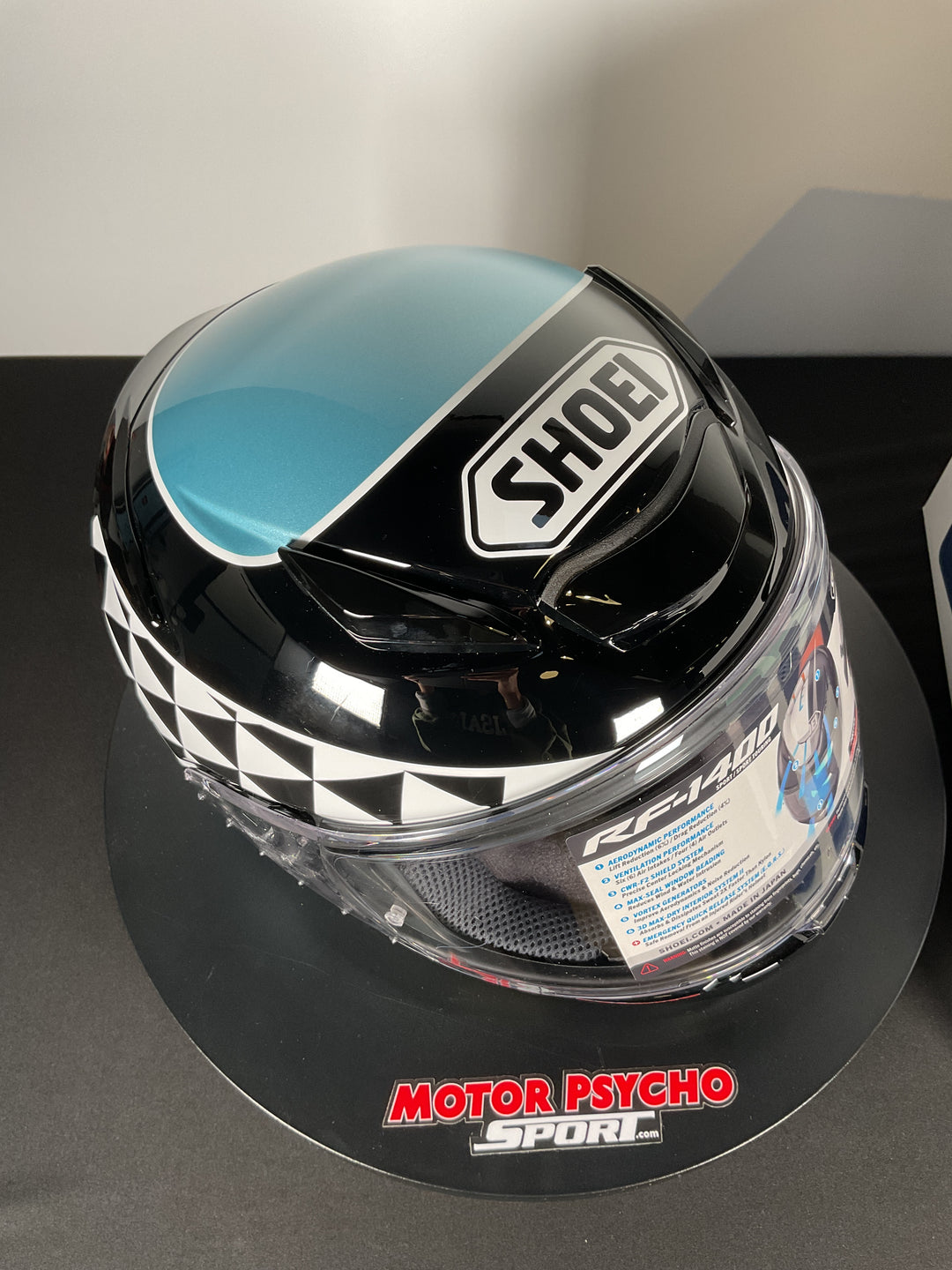 Shoei RF-1400 Shakin' Speed Helmet - TC-2 Black/White/Light Blue - Size S - Used Open Box