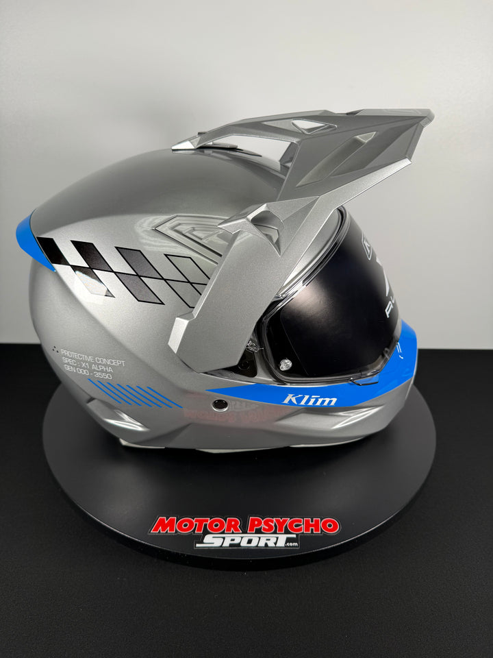 Klim X1 ALPHA HELMET ECE/DOT-GLOSS CONCEPT HIGH-RISE - ELECTRIC BLUE LEMONADE - Size 2XL - OPEN BOX