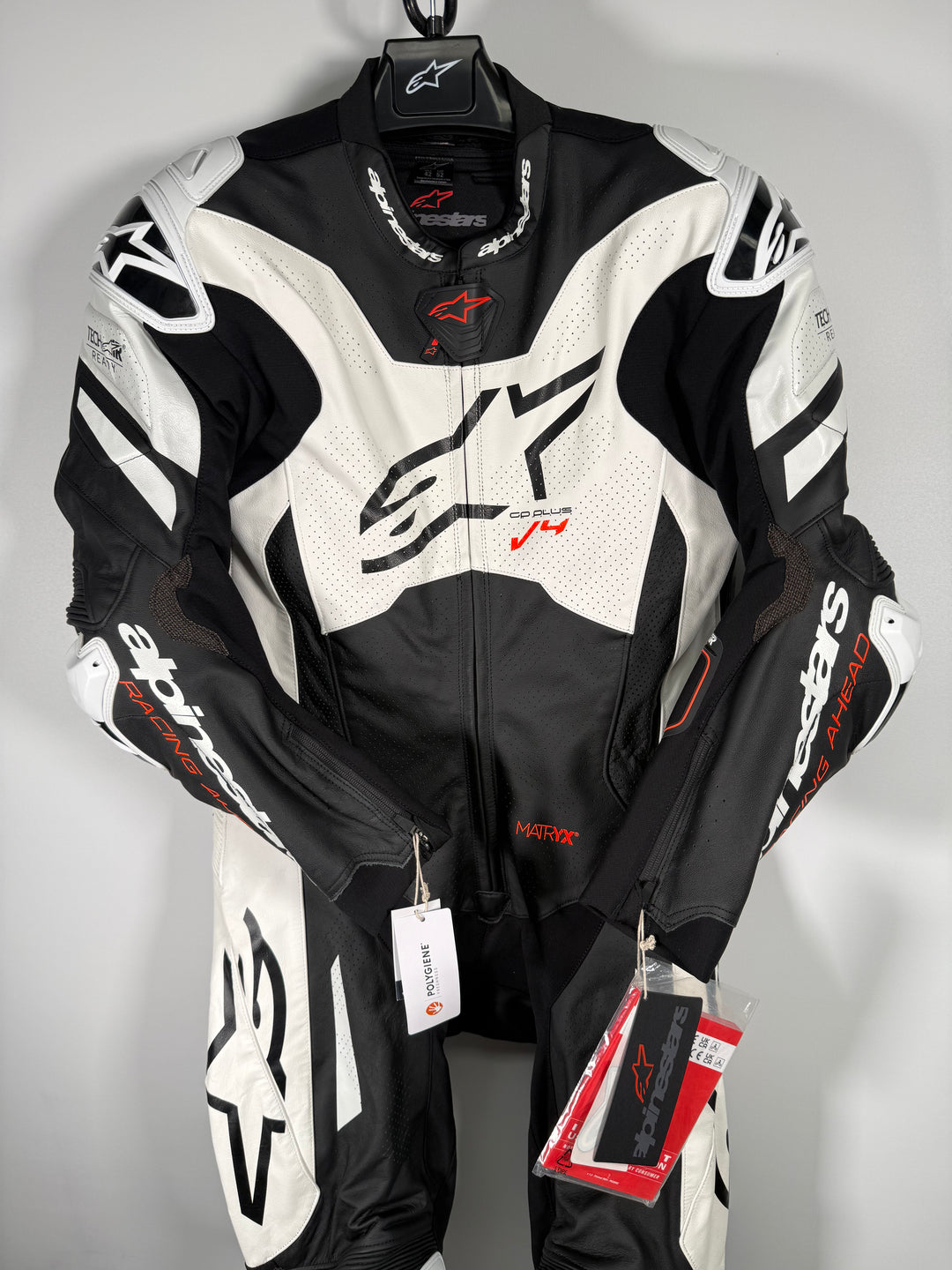 Alpinestars GP Plus V4 Sprint 1 Piece Leather Suit - Fluo/Mid Red/White - Size Euro 52 - OPEN BOX