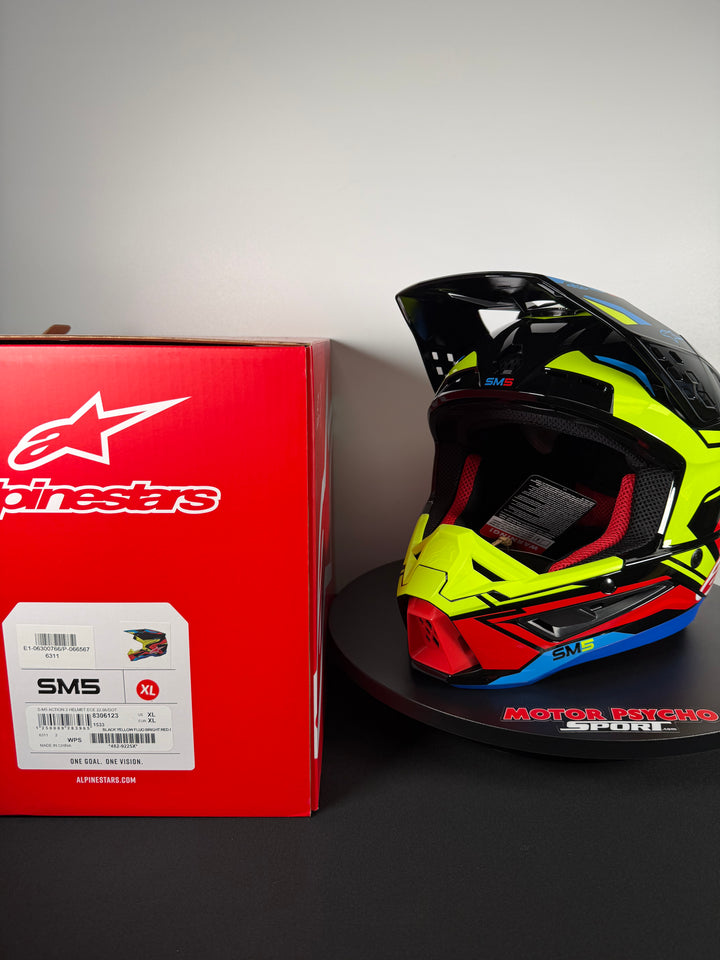 Alpinestars S-M5 Action 2 Helmet Black/Yellow Fluo/Bright Red Glossy - Size XL - OPEN BOX