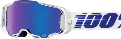100% Armega Goggles - Izi White/Blue Frame - HiPER Blue Mirror Lens - Motor Psycho Sport