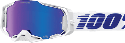 100% Armega Goggles - Izi White/Blue Frame - HiPER Blue Mirror Lens - Motor Psycho Sport