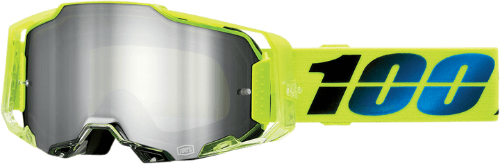 100% Armega Goggles - Korop Fluo Yellow/Black/Blue Frame - Flash Silver Mirror Lens - Motor Psycho Sport