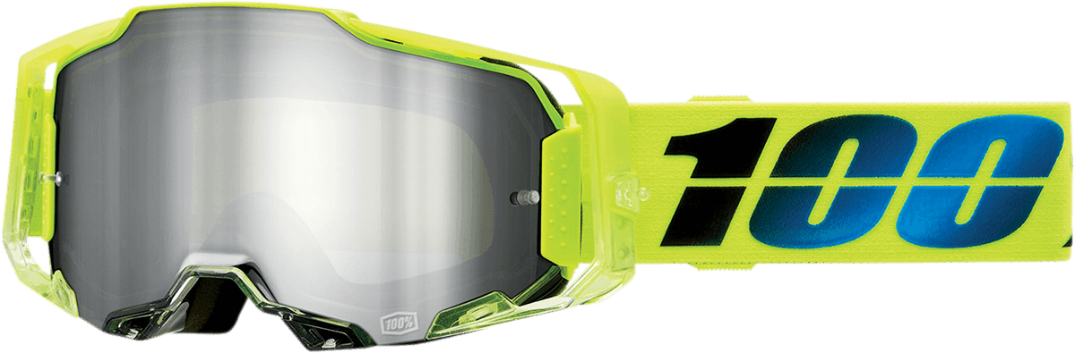 100% Armega Goggles - Korop Fluo Yellow/Black/Blue Frame - Flash Silver Mirror Lens - Motor Psycho Sport