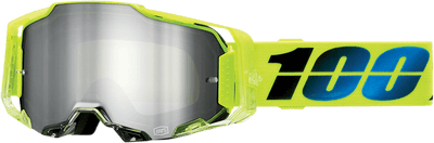 100% Armega Goggles - Korop Fluo Yellow/Black/Blue Frame - Flash Silver Mirror Lens - Motor Psycho Sport