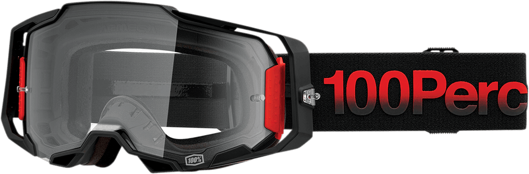 100% Armega Goggles - Tzar Black/Red/Gray Frame - Clear Lens - Motor Psycho Sport