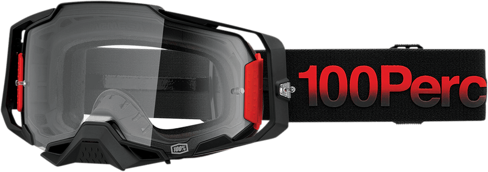 100% Armega Goggles - Tzar Black/Red/Gray Frame - Clear Lens - Motor Psycho Sport