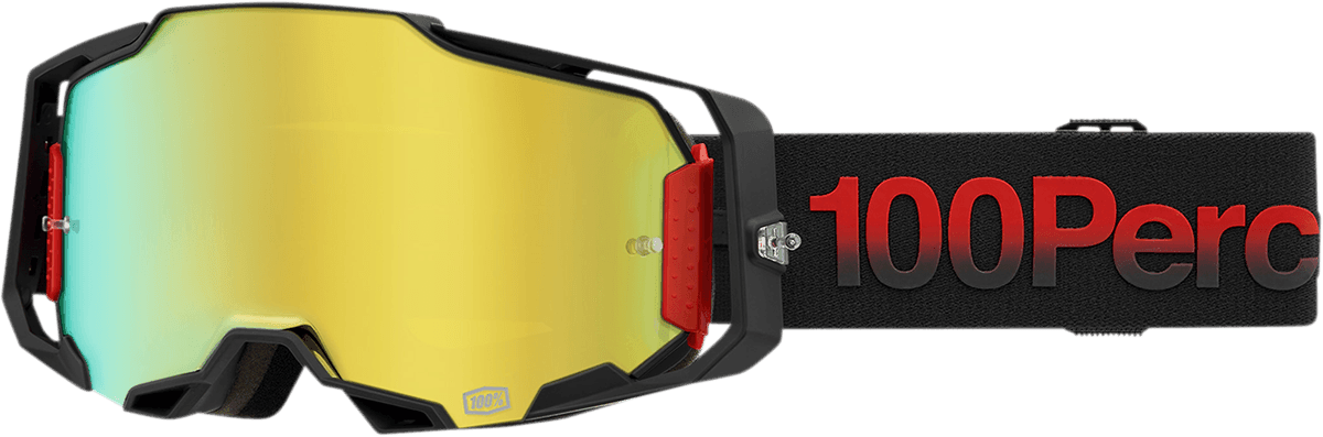 100% Armega Goggles - Tzar Black/Red/Gray Frame - Gold Mirror Lens - Motor Psycho Sport