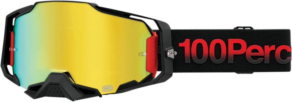 100% Armega Goggles - Tzar Black/Red/Gray Frame - Gold Mirror Lens - Motor Psycho Sport