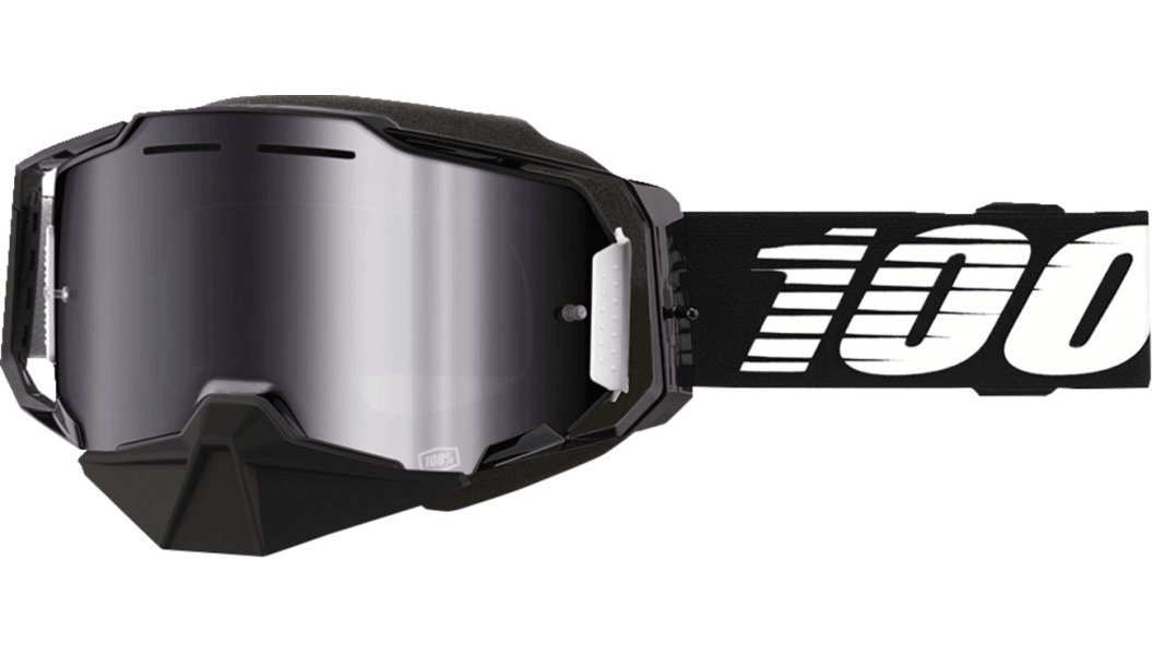 100% Armega Snow Goggles - Black Essential Frame - Silver Mirror Lens - Motor Psycho Sport