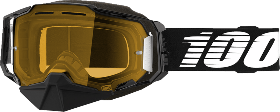 100% Armega Snow Goggles - Black Essential Frame - Yellow Lens - Motor Psycho Sport