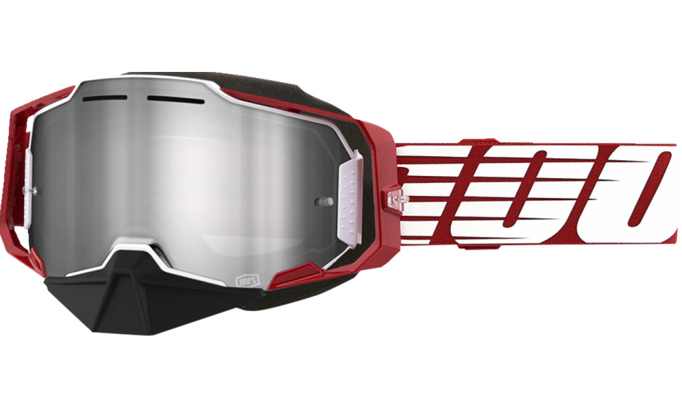 100% Armega Snow Goggles - Oversized Red Frame - Silver Mirror Lens - Motor Psycho Sport