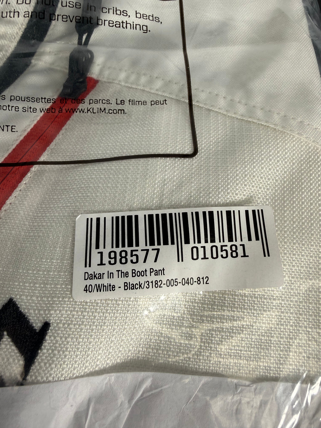 KLIM DAKAR IN-THE-BOOT PANT - WHITE - BLACK - Size 40 - OPEN BOX - FINAL SALE / NO RETURNS