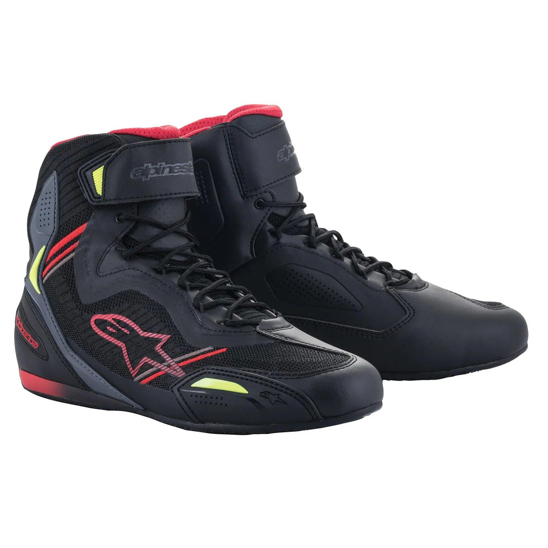 2022 Alpinestars Faster-3 Rideknit Shoes Black/Red/Yellow Fluo - Motor Psycho Sport