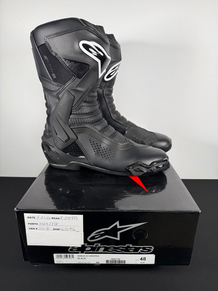 ALPINESTARS SMX-6 V3 VENTED BOOTS - BLACK - Size Euro 48 / US 12.5 - USED / GOOD