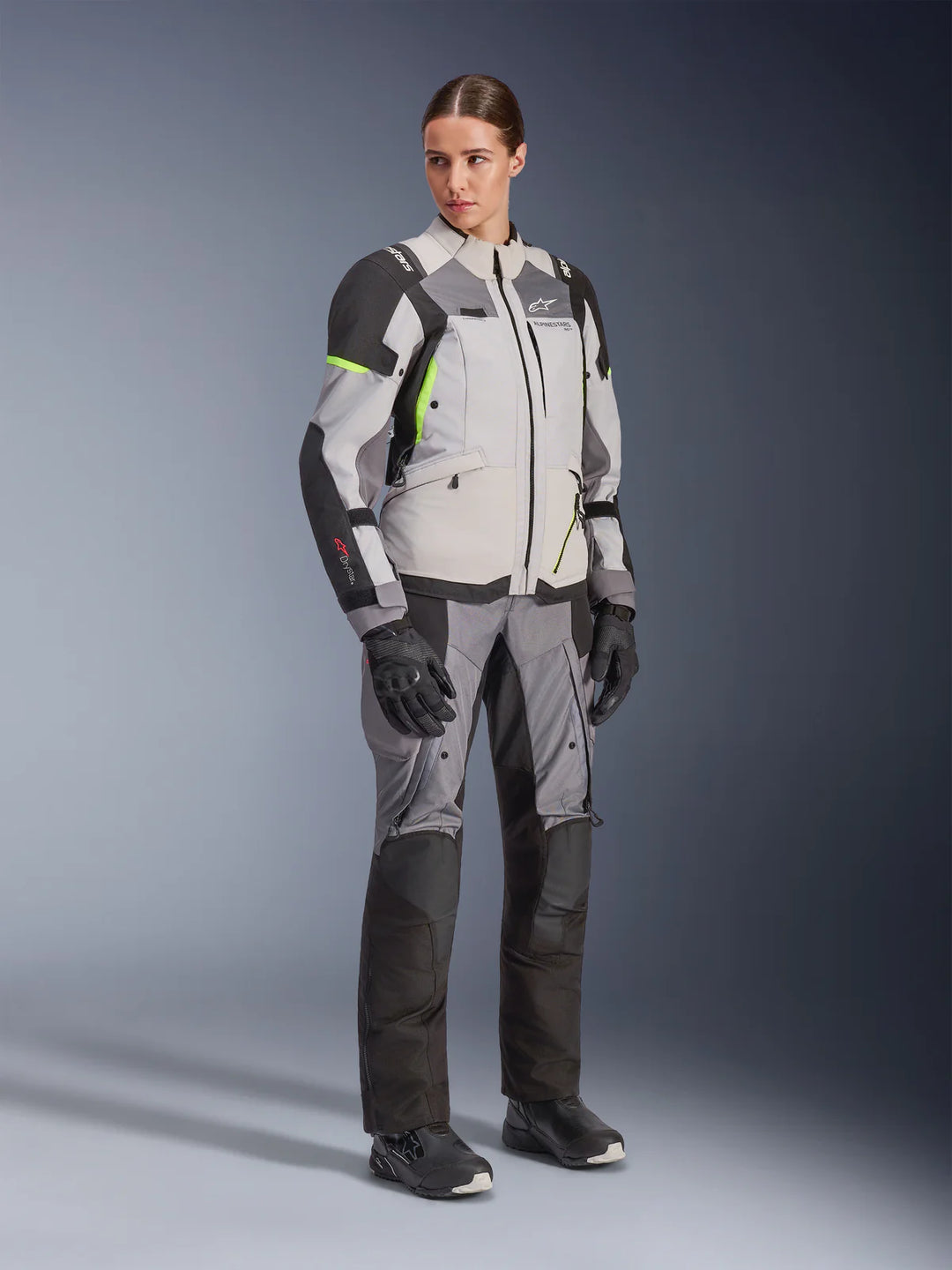 Alpinestars Stella Andes V4 Drystar Women's Jacket - Ice Grey/Dark Grey/Grey Black/Yellow Fluo