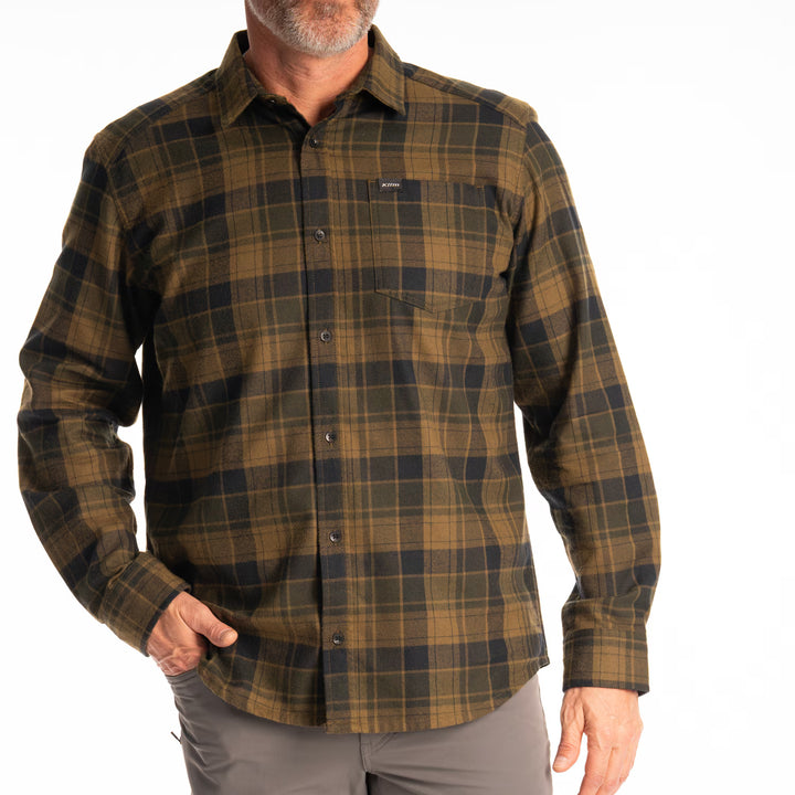KLIM COTTONWOOD MIDWEIGHT FLANNEL SHIRT - DARK OLIVE - BLACK