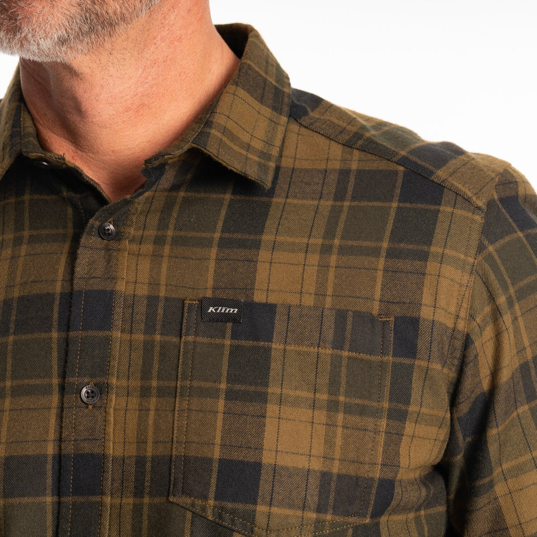 KLIM COTTONWOOD MIDWEIGHT FLANNEL SHIRT - DARK OLIVE - BLACK